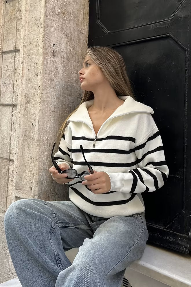 Parisian striped zip sweater