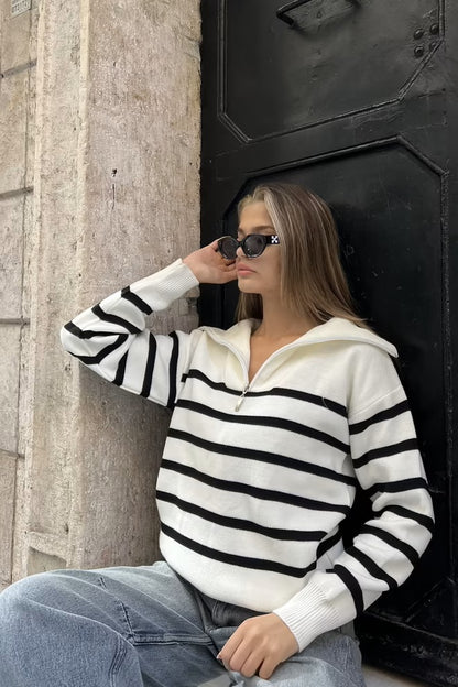 Parisian striped zip sweater