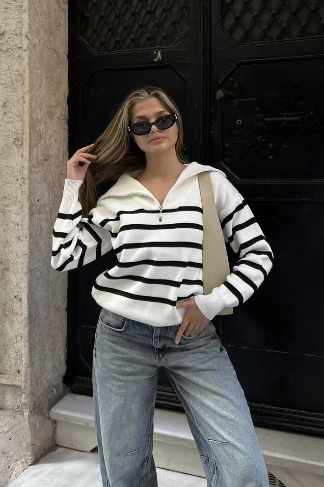 Parisian striped zip sweater