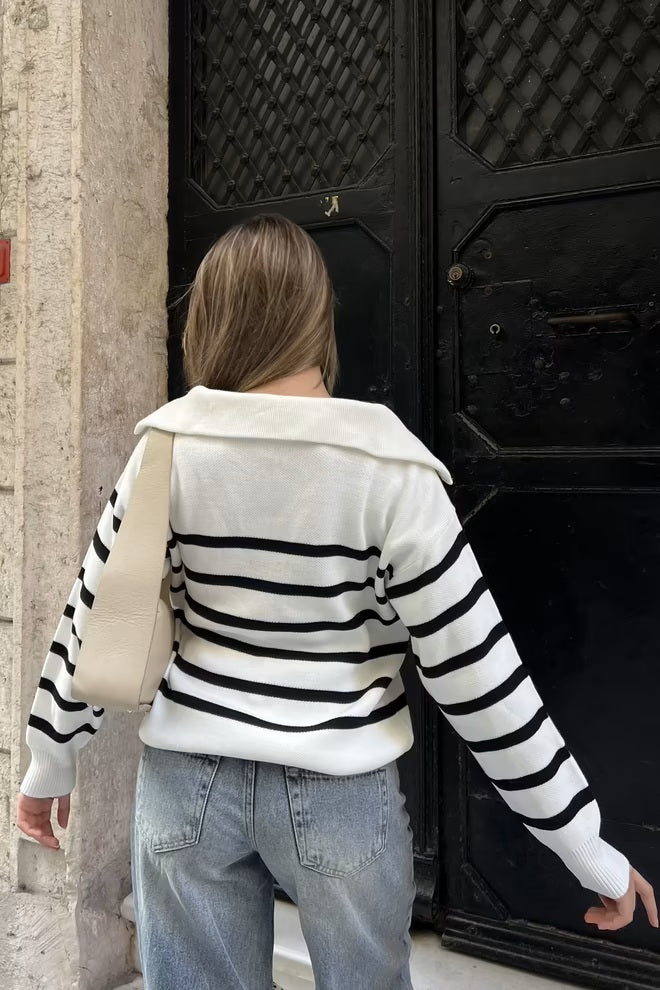 Parisian striped zip sweater