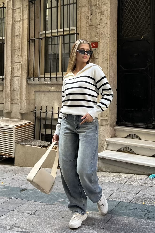 Parisian striped zip sweater