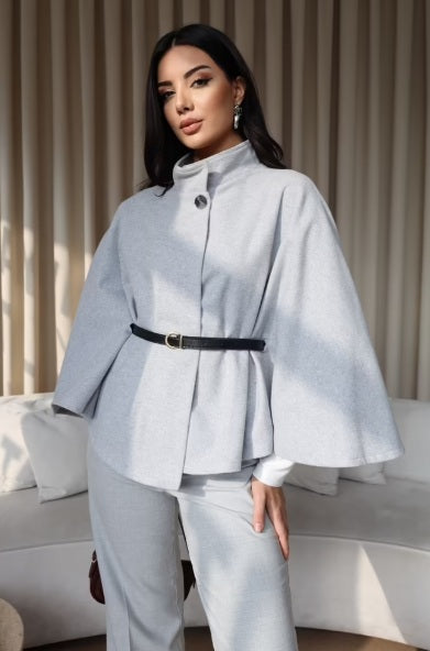 Belted cashmere poncho