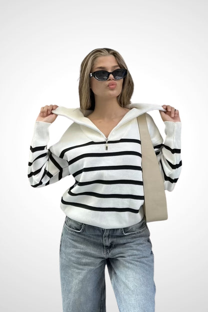 Parisian striped zip sweater