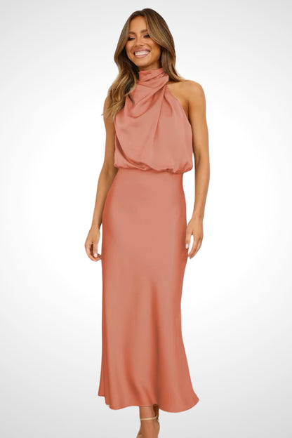 Satin elegance halter dress