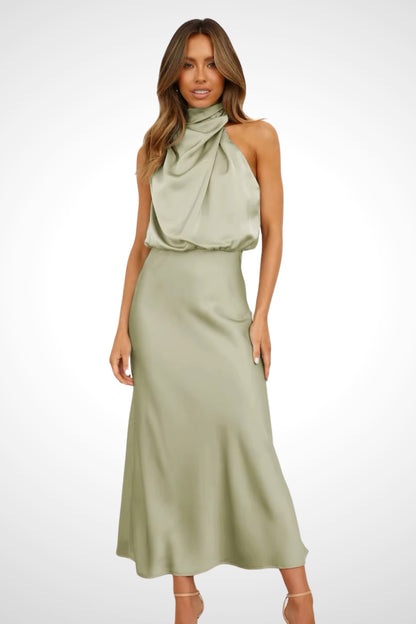 Satin elegance halter dress